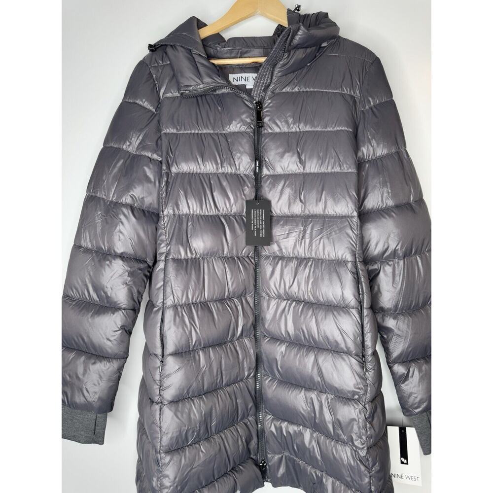NINE WEST WOMENS HOOD PUFFER COAT NYLON QUILTED WATER/WIND RESIST PARKA JACKET M - Picture 2 of 7